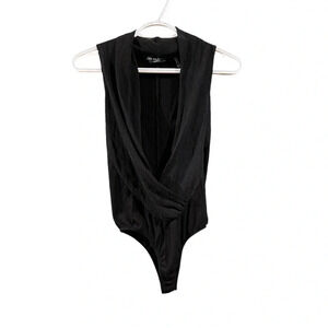Guess by Marciano Black Sheer Open Front Bodysuit Silk NWOT Size Small